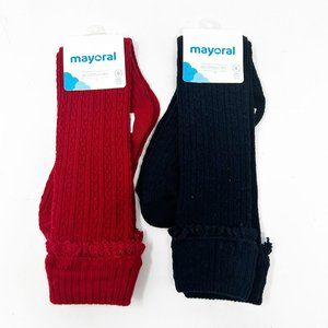 Mayoral Girls Size 6 Knee High Socks Bundle Navy Blue & Dark Red
